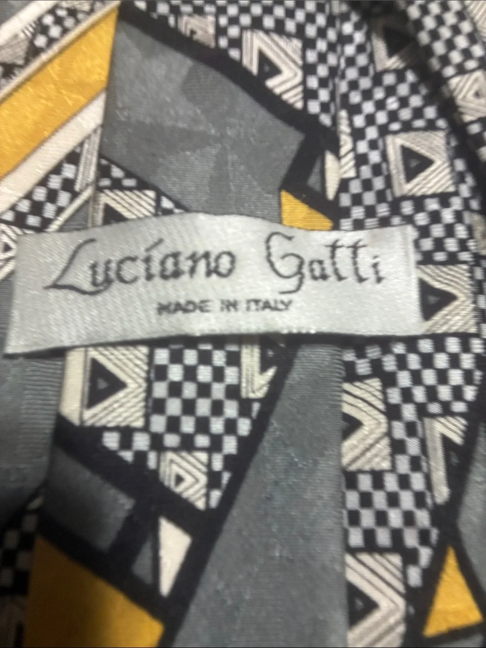 Grey and Yellow Geometric Pattern Men's Tie - Unbranded